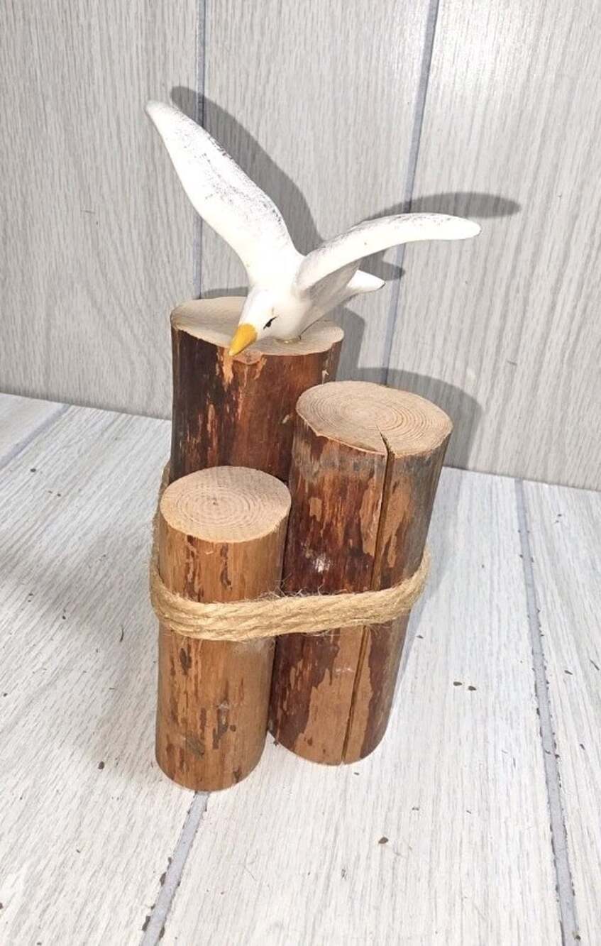 Vintage Shore Bird Seagulls Sculpture Shore Wood Beach House Lake House Ocean 8"